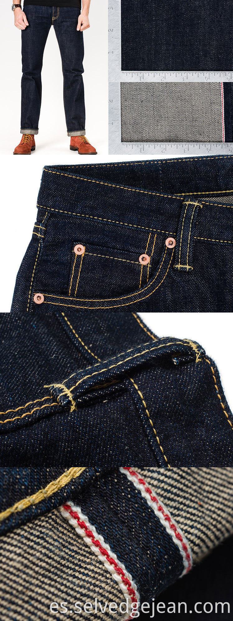 Super Heavy Peso 21oz Japón Implaz de agua 100% Cotton Men orgánico Jeans de mezclilla